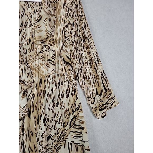 Hayley Matthews Tan Leopard Print LS Ruffled Pleated Mini Dress Tunic Plus 2X - Picture 5 of 13